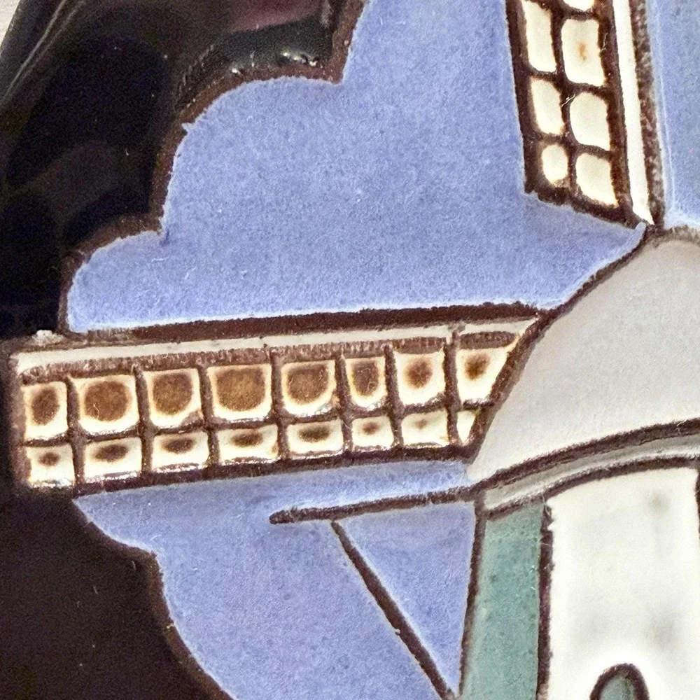 VTG Dutch Cloisonne Ceramic Tile Oval Windmill Henk Potters Pottenbakkerij Rare